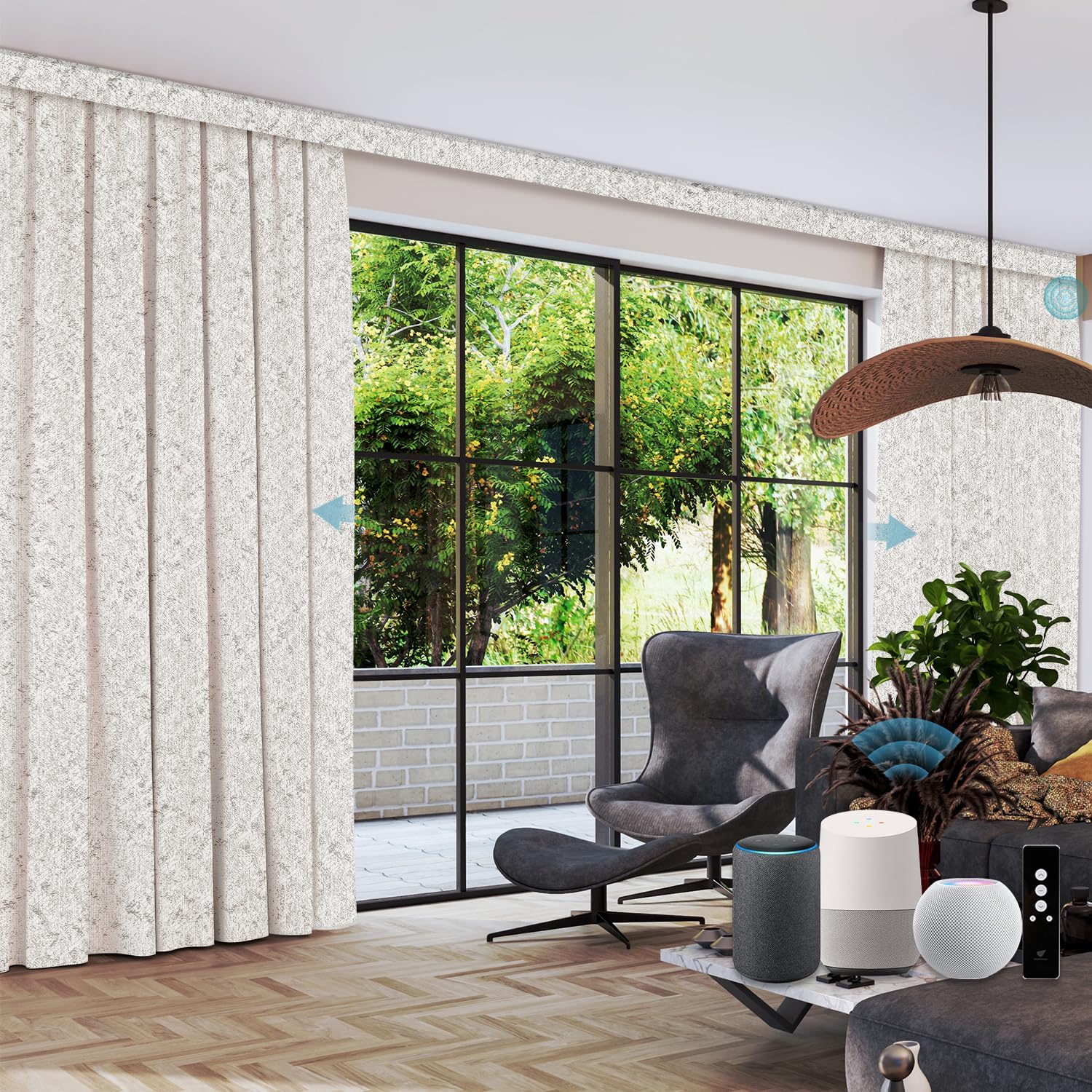 SmartWings Automatic Curtain Opener with Drapery, Motorized Vertical Blinds with Remote, Electric Closet Doors Sliding Panels Compatible with Alexa Google Homekit, 90% Blackout Milky White