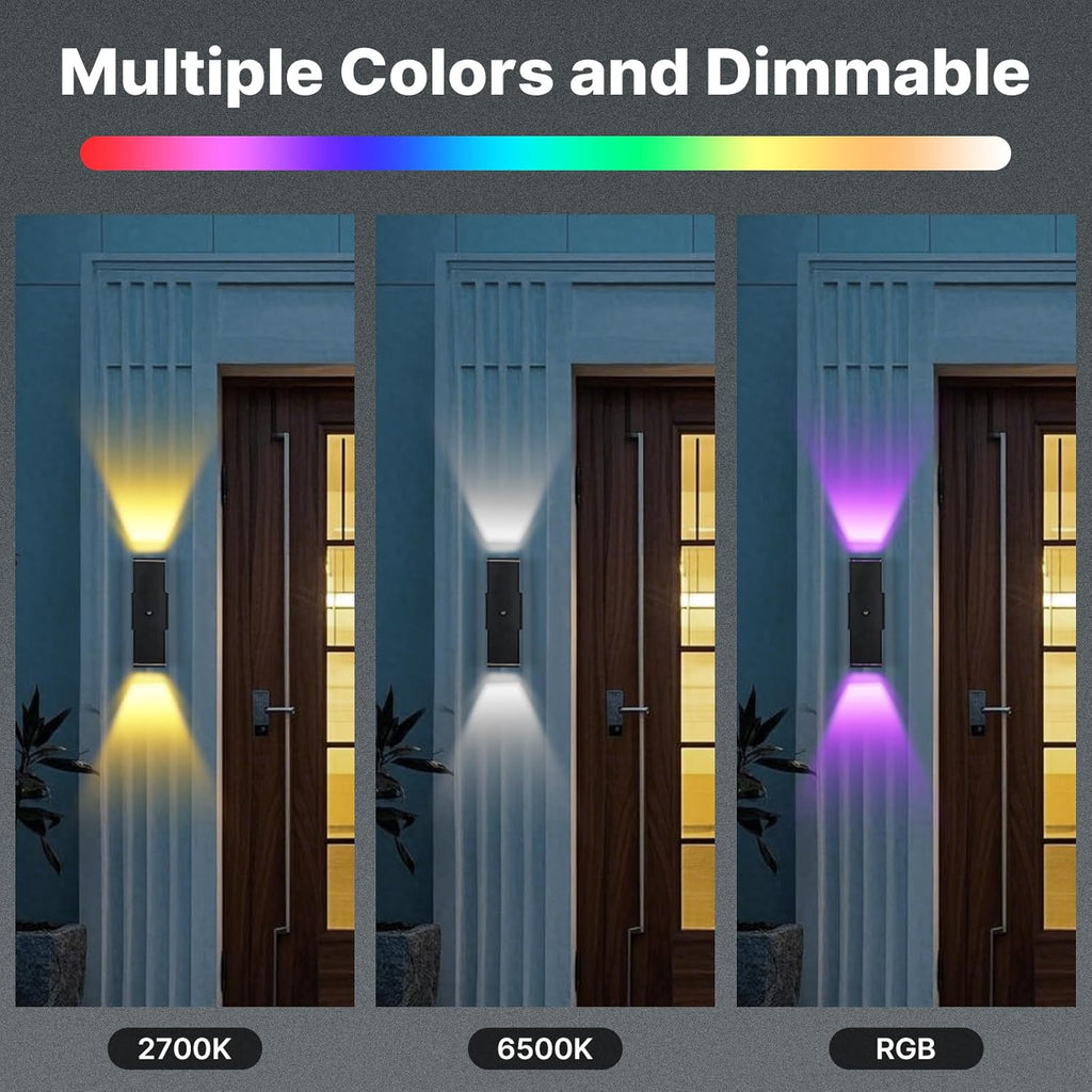Outdoor Wall Lights 6 Pack, RGBCW Exterior Lighting Sconce,2700K-6500K Dimmable Smart Porch Lights Outdoor for House Patio Garage, Compatible with Alexa/Google Assistant, Bulb Included