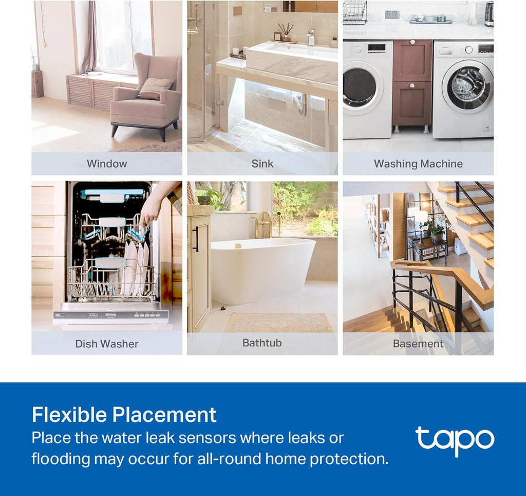 TP-Link Tapo Smart Water Leak Detector, Requires Tapo Hub, Water Leak Sensor Wi-Fi with Rapid Dripping Detection, 90dB Adjustable Alarm, App Alerts, Compatible with Alexa and Google Home, T300