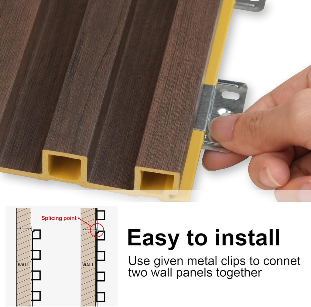 8-Pack WPC Slat Wall Panels - 3D Wall Panels, Water-Proof and Easy Installation, Accent Slat Wall Paneling for Living Room, Office,Walnut, 96 x 6.6 Inch