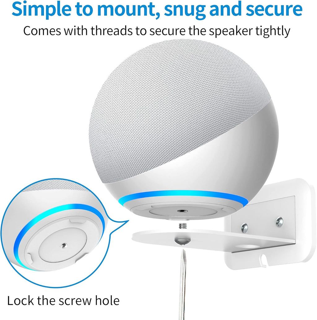 PlusAcc Wall Mount for 4th Gen - Space-Saving Stand Shelf Compatible with Google Home Mini & 4th Generation, Metal Bracket with Cable Management（White）