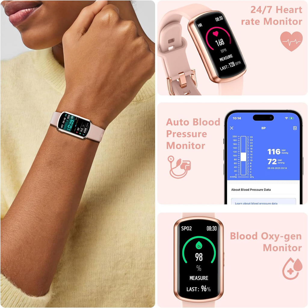 Health Fitness Tracker, Smart Watch with 24/7 Heart Rate, Activity Tracker with Blood Pressure and Blood Oxygen Monitor, 120 Sport Mode Waterproof Sleep Tracker for Women Men