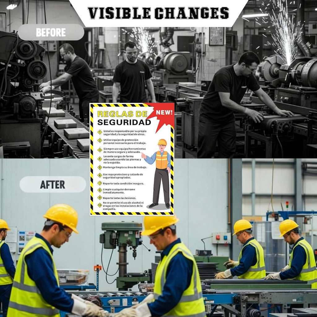Spanish Workplace Safety Rules Poster 18" x 24" Industrial Safety Sign Security Poster for Employees Factories, Warehouses, Office Construction Sites Waterproof Tear Resistant