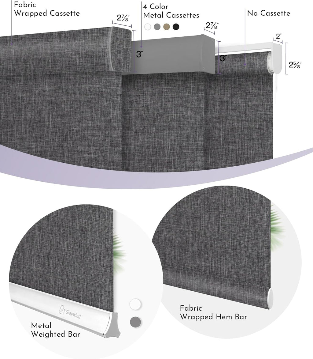 Graywind Motorized Roller Shades Work with Alexa Google Smart Blackout Shades with Remote Insulated Triple Weaved Fabric Window Blinds with Valance for Smart Home Office, Customized Size (Dark Grey)