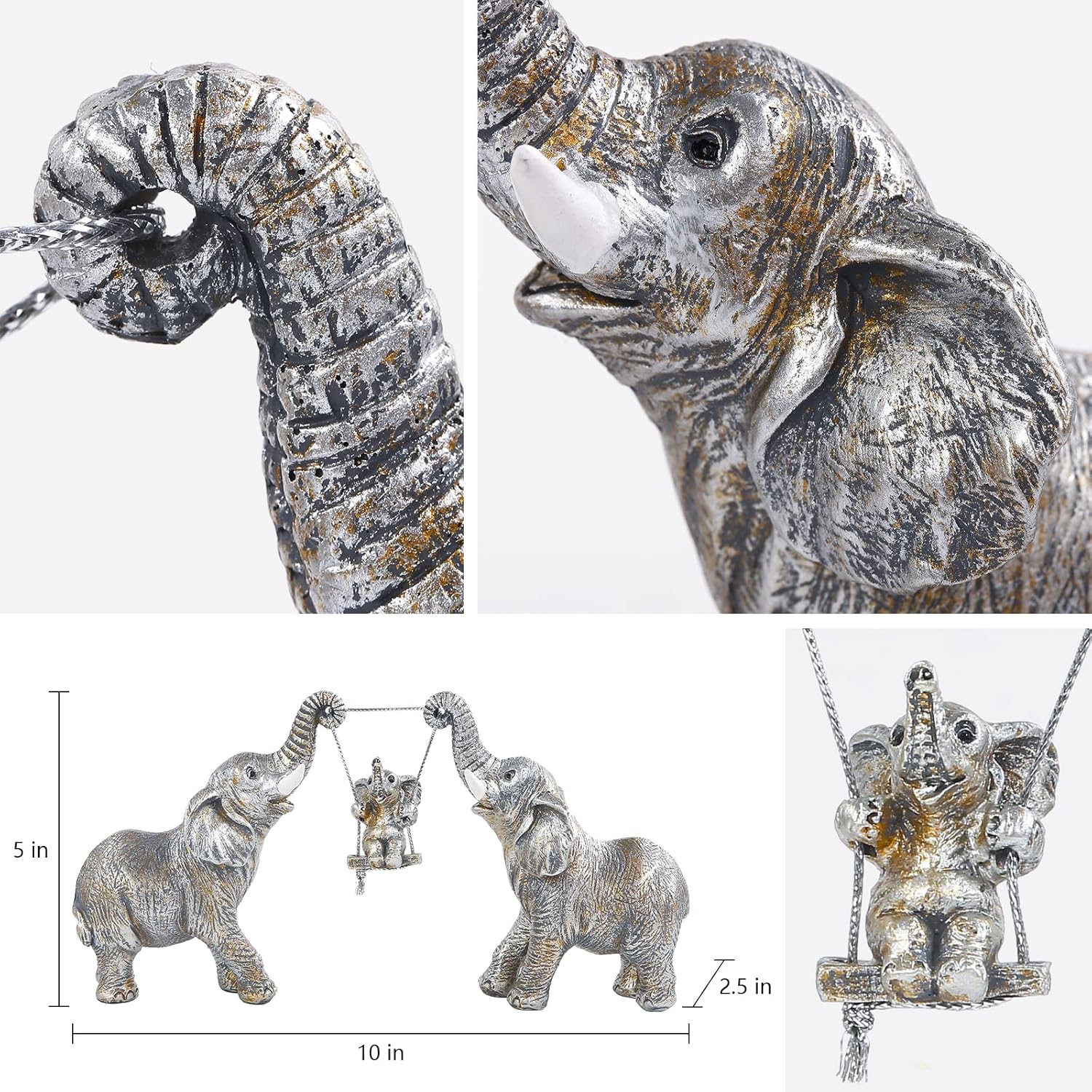 Elephant Statue.Silver Elephant Decor for Women,Mom Gifts.Elephant Figurines Brings Good Luck.Decoration Ornaments for Living Room,Table Centerpiece, Shelf, Office Decor (Silver)