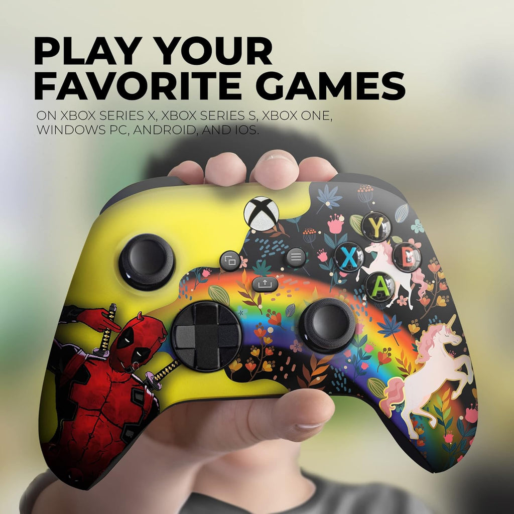 DreamController Deaddpool & Unicorn Custom X-box Controller Wireless compatible with X-box One/X-box Series X/S Proudly Customized in USA with Permanent HYDRO-DIP Printing(NOT JUST A SKIN)(MODDED