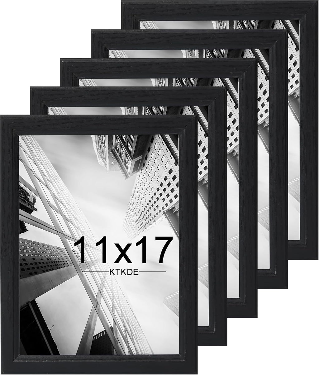 KTKDE 11x17 Picture Frame Set of 5, Wooden frames black, Vertical & Horizontal Wall Hanging for Wall Display,Studio Gallery Photo Frame for Photos, Posters & Art Prints