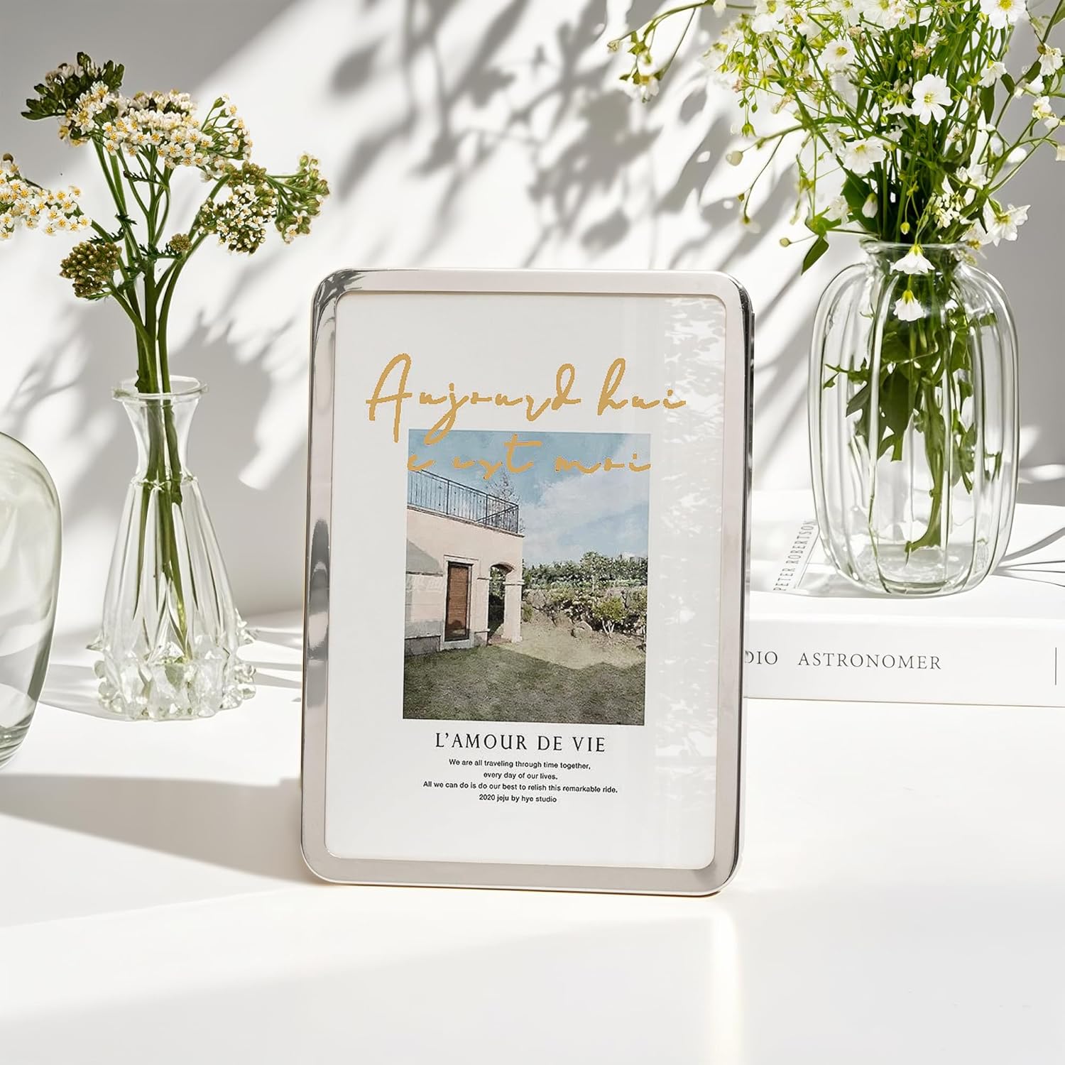 Axeman 5x7 Picture Frame-Metal Rounded Corner Frame 5x7, 5''x7''Photo Frame with Tempered Glass,Tabletop and Wall Display, One-Piece 5 By 7 Metal Picture Frame for images, Silver