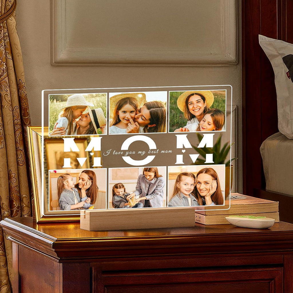 Personalized Gifts for Mom from Daughter Son, Custom Picture Frames with Photo, Customized Photo Frame with Night Light, Personalized Birthday Gifts for Mom