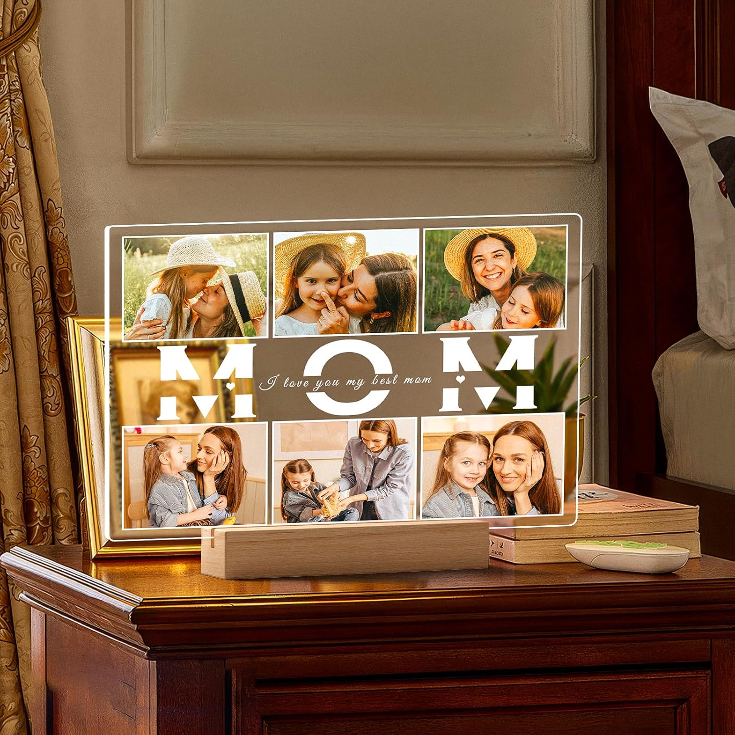 Personalized Gifts for Mom from Daughter Son, Custom Picture Frames with Photo, Customized Photo Frame with Night Light, Personalized Birthday Gifts for Mom