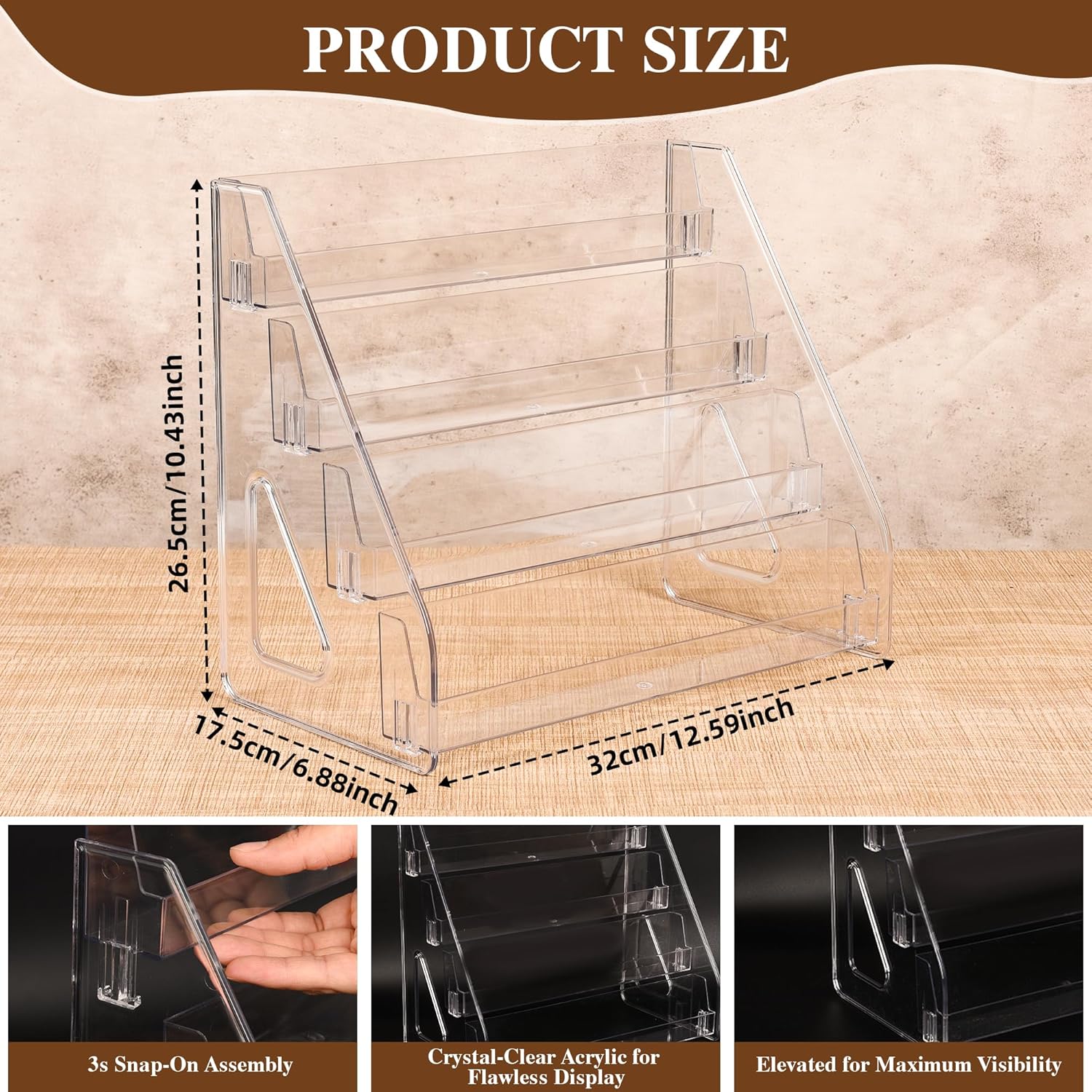 Elevated 4 Tier Clear Acrylic Card Display Stand for Trading Cards, Sports Cards, Greeting Cards, Stickers – Slanted Holder for PSA Slabs, Vendors, Collectors & Retail (4 Tier 1 Pack)