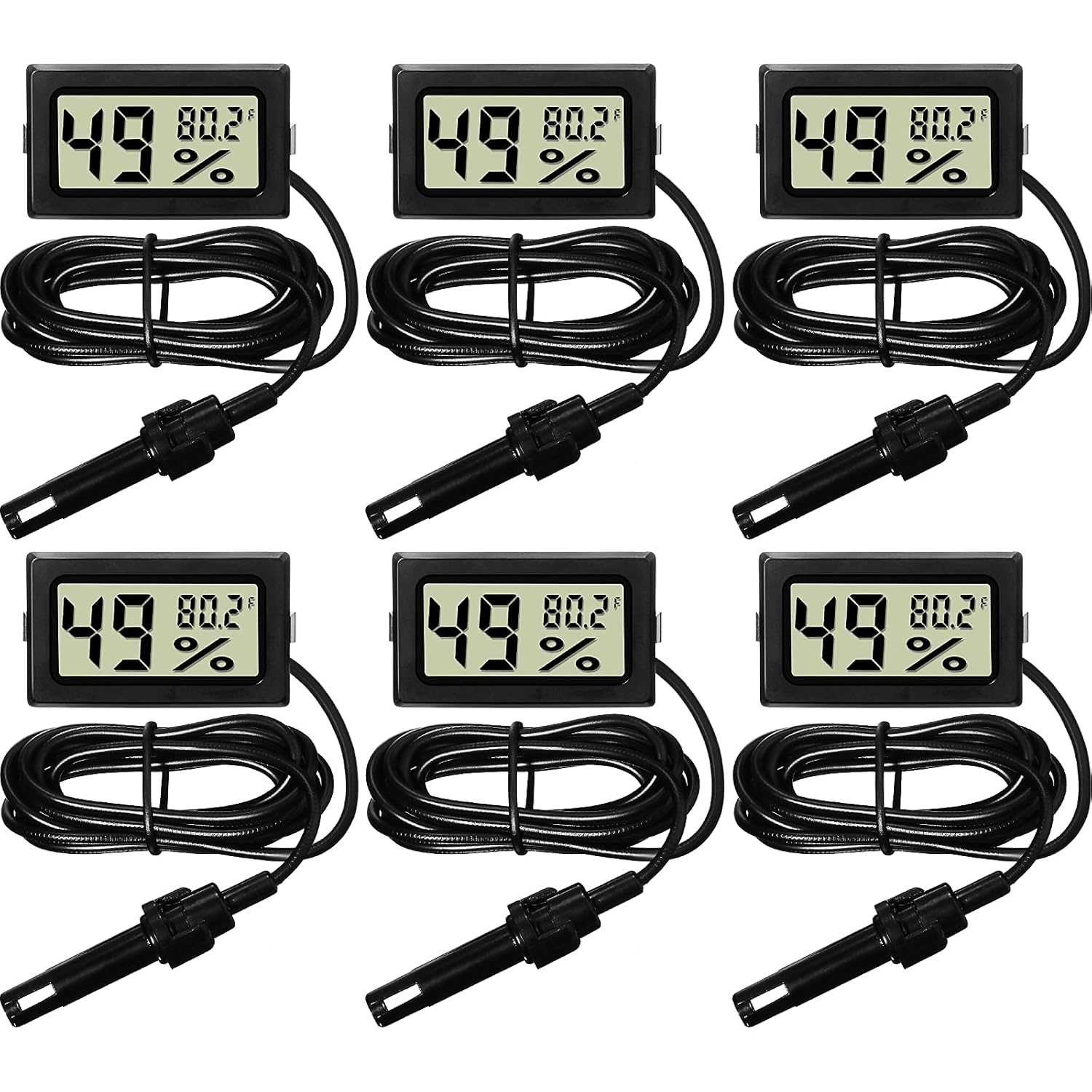 Weewooday Mini Digital Temperature Humidity Meters Gauge with Probe Gauge LCD Fahrenheit Display Thermometer Hygrometer for Incubator Reptile Plant Greenhouse Chicken Coop Garden(Black, 6 Pieces)