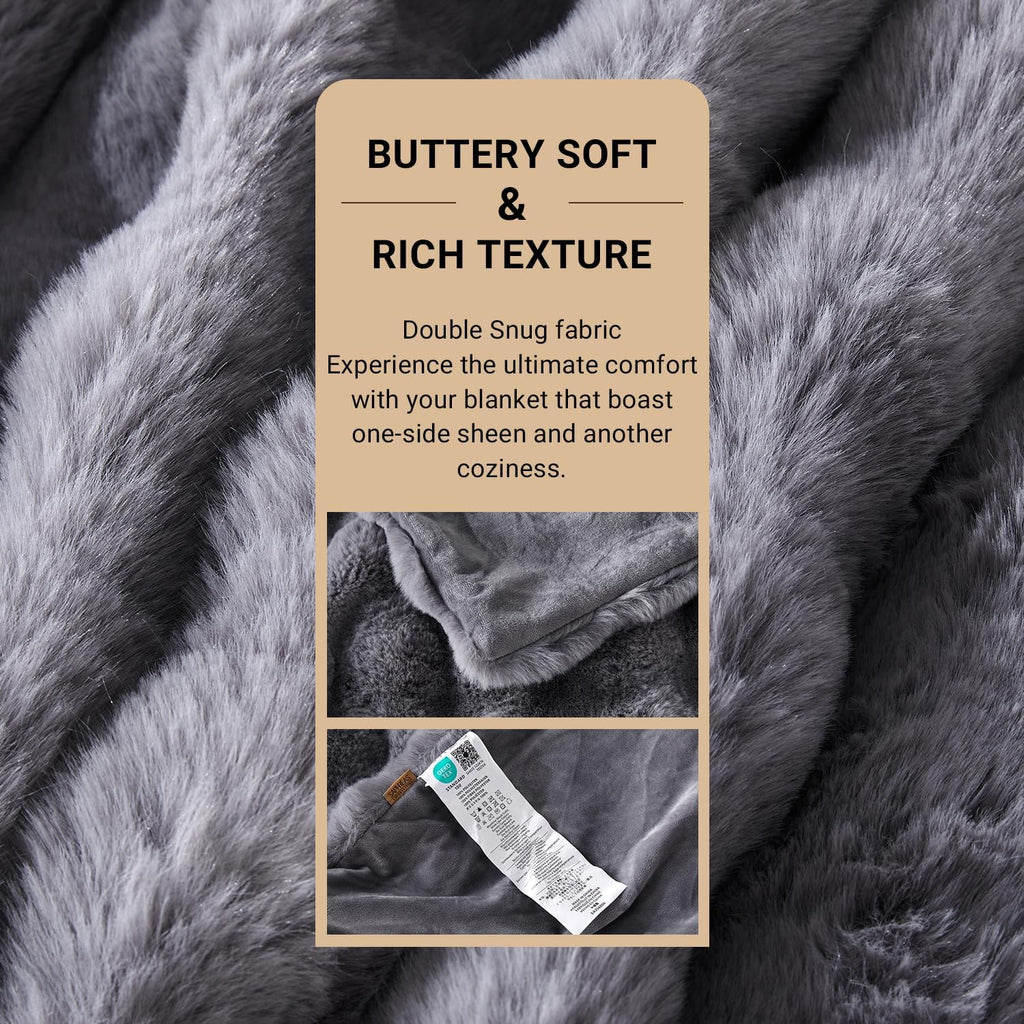 SAPHREAS Faux Fur Throw Blanket for Couch, Fluffy Fuzzy Bubble Blanket for Sofa Bed Living Room, Grey Decor Soft Cozy Gifts for Women Men, 50x60” Gray