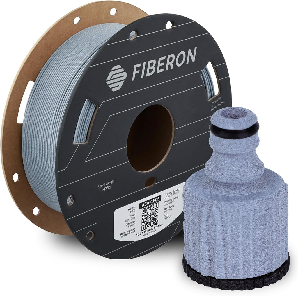Polymaker Fiberon ASA-CF08 Light Grey Carbon Fiber 3D Printing Filament 1.75mm 0.5KG, UV & Weather Resistant, High Rigidity, Heat Resistant, Easy to Print, Functional Parts & Prototypes