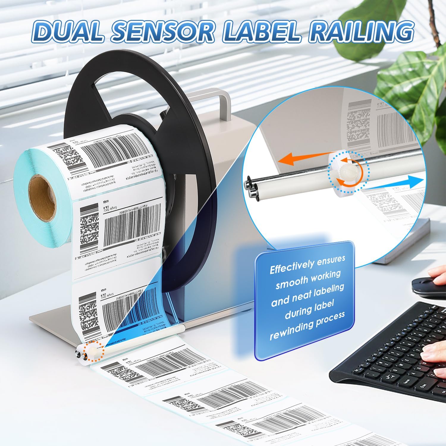 Automatic Label Rewinder, Speed-Adjustable Sticker Rewinder, Bidirectional Label Rewinding Machine, Synchronized with Printer, 1"/1.5"/3" Core Holder, Width 3.54"