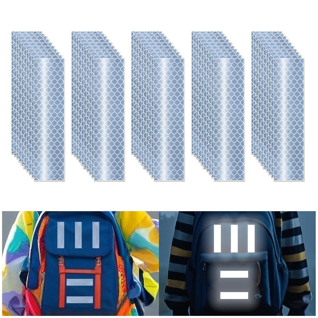 Non Fading White Reflective Stickers 1 inch X 4 inch, Outdoor Waterproof High Visibility Warning Safety Adhesive Reflector Tape (50 Pcs)