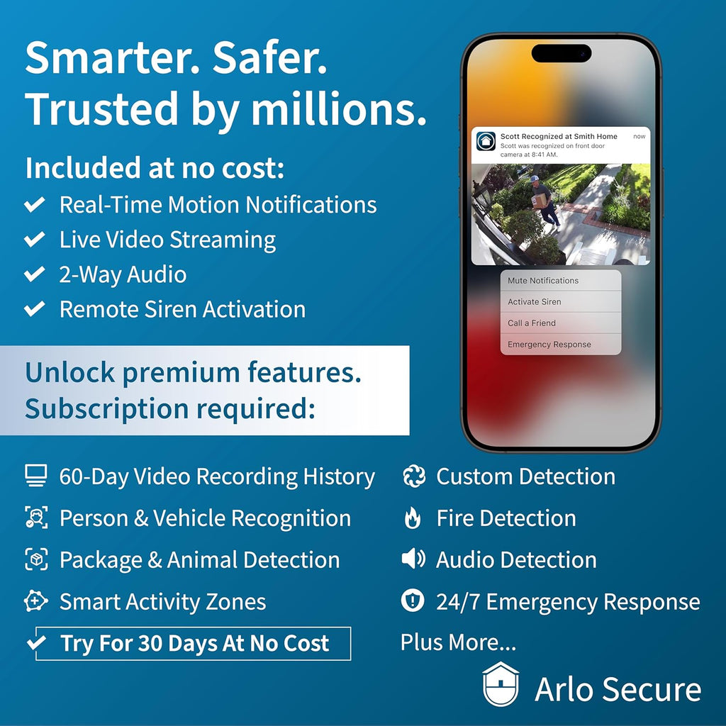 Arlo Video Doorbell 2K (2nd Gen, Latest Release), Wireless or Wired Option, 2-Way Audio, Night Vision, Head to Toe Video View, Package Detection, Person & Vehicle Recognition, 1-Month Secure Plan