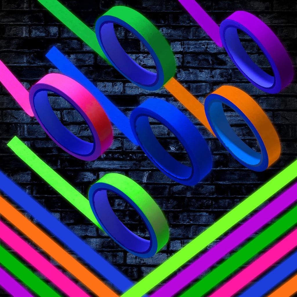 Whaline 6 Colors Neon Gaffer Cloth Tape, Fluorescent Rainbow Color UV Blacklight Tape for UV Party (0.6 inch x 35 feet)
