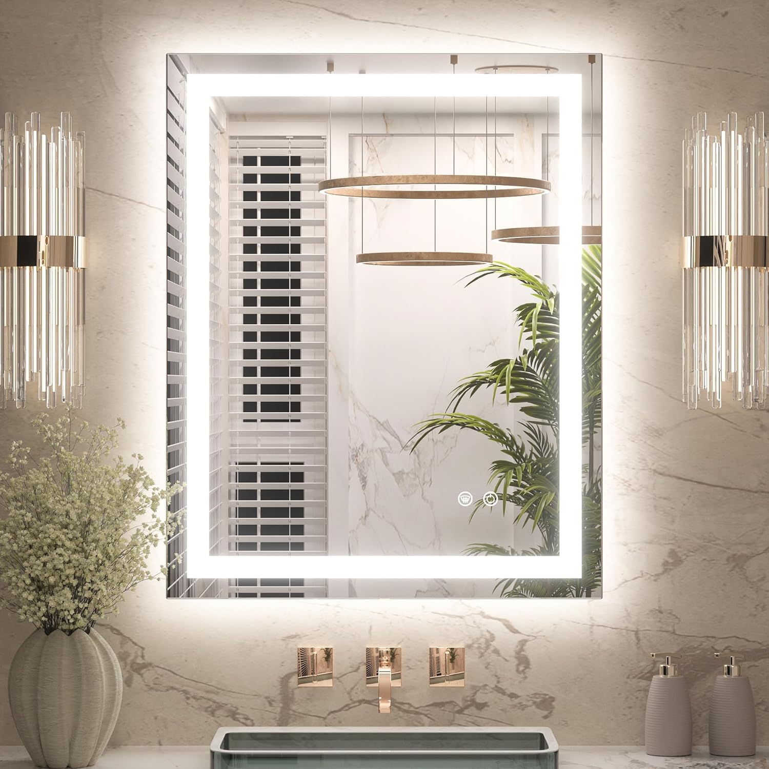 Keonjinn 24 x 30 Inch Bathroom Mirror with Lights, LED Vanity Mirror with Frontlit & Backlit, Stepless Dimmable 3-Color Temperature, Lighted Mirror with Anti-Fog, Tempered Glass(Horizontal/Vertical)