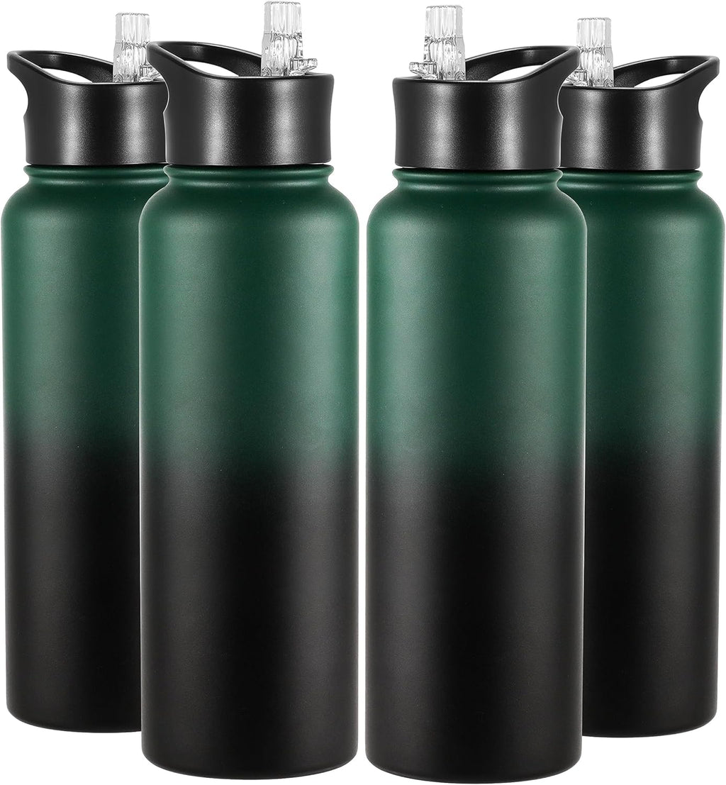 VEGOND 40 oz Insulated Water Bottle Bulk Stainless Steel Metal Water Bottles with Leak Proof Straw Lid & Spout Lid, Wide Mouth Double Walled Vacuum Travel Sports Bottle, 4 Pack