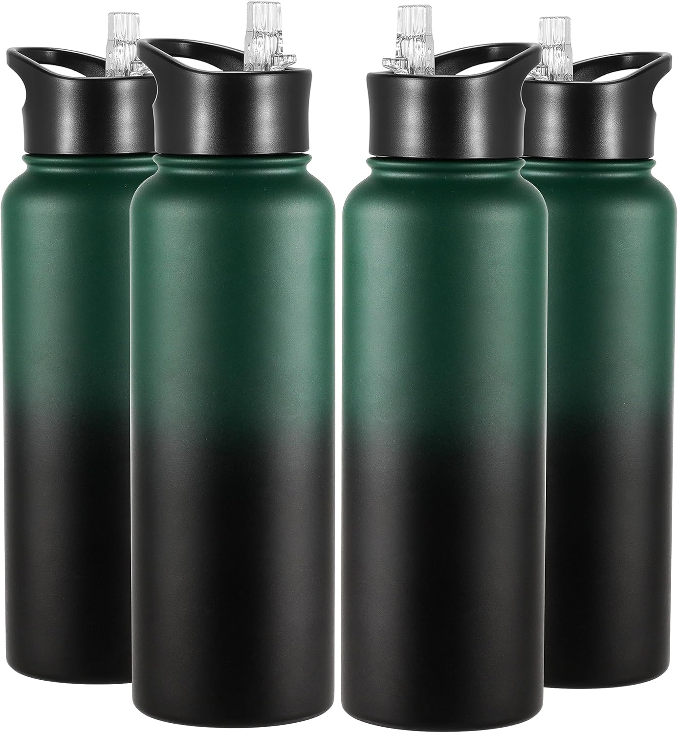 VEGOND 40 oz Insulated Water Bottle Bulk Stainless Steel Metal Water Bottles with Leak Proof Straw Lid & Spout Lid, Wide Mouth Double Walled Vacuum Travel Sports Bottle, 4 Pack