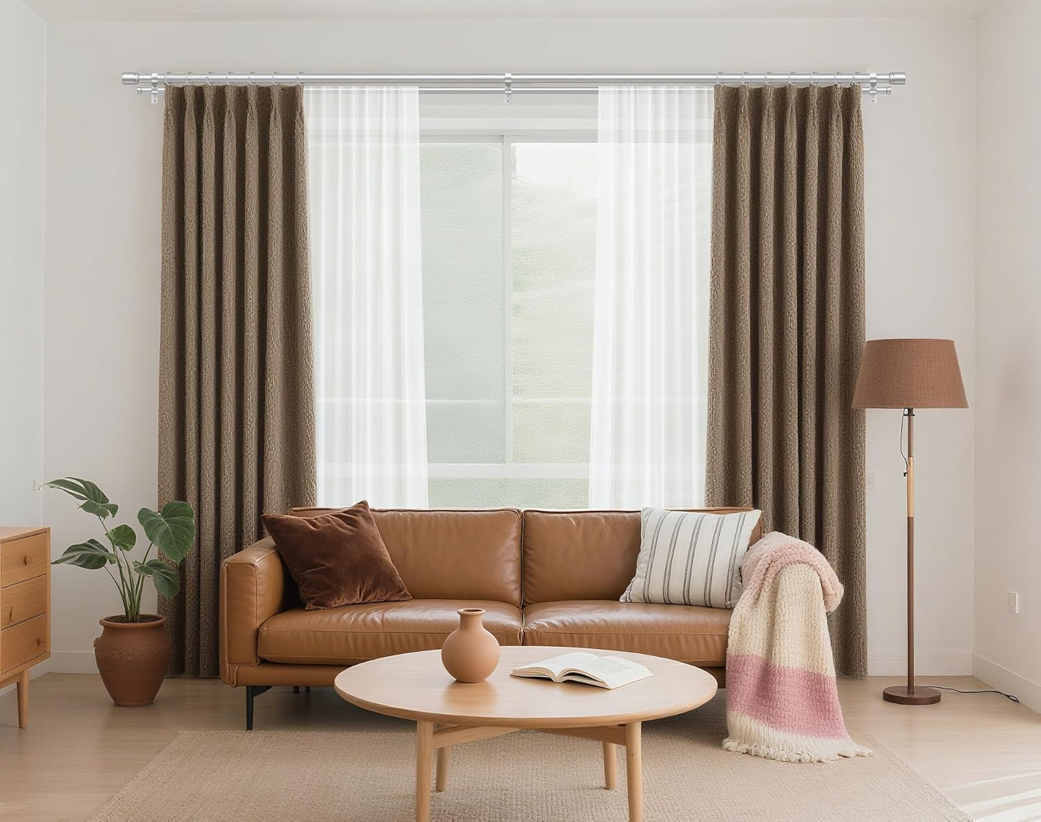 Double Curtain Rod 66 to 120 Inch, HOTOZON 1 Inch Heavy Duty Double Curtain Rods for Windows 54 to 116 Inches(4.5-9.6 ft), Telescoping Drapery Rod with Simple End Finials, Silver
