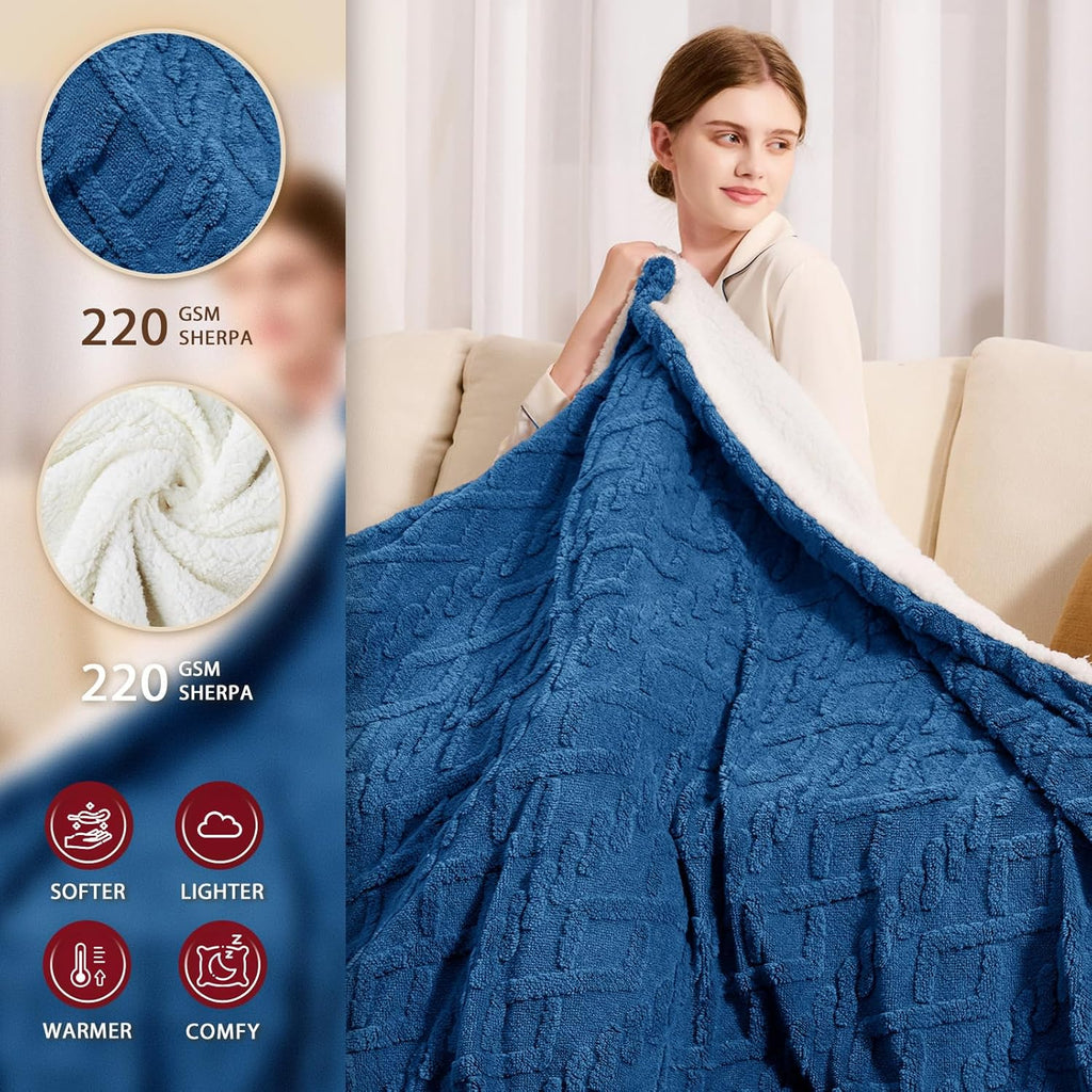 Heated Electric Blanket Twin Size-62"x84" Heating Blanket with 10 Heating Levels & 5 Time Settings Over-Heat Protection，Winter Warmer for Adults with ETL Certification（Blue）