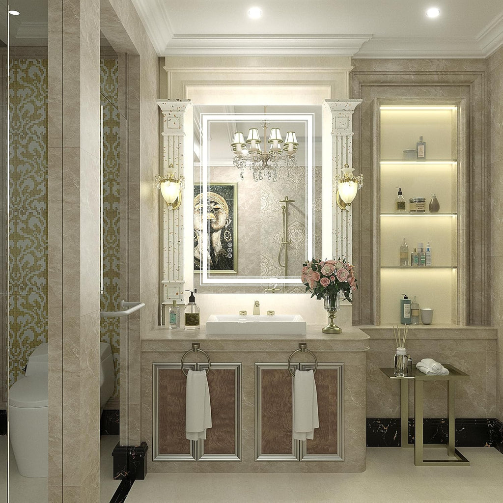 24x36 LED Bathroom Mirror with Lights, LED Dimmable Vanity Mirror for Wall, Backlit and Front Lighted Mirror, Anti-Fog, Shatterproof (Horizontal/Vertical)
