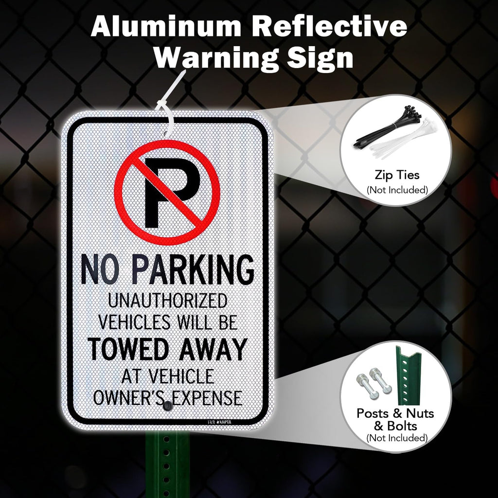 T&R (4 Pack) Large No Parking Sign Will Be Towed Away Sign, 18" x 12" Engineer Grade Reflective Sheeting, Rust Free Aluminum, Weather Resistant, Waterproof, Fade Resistant, 2 Pre-drilled Holes