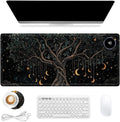 Heated Mouse Pad 31.5x13 in 3-Temp Fast Heating Desk Mat with Auto Timer Warmer for Hands Wrist Pain Relief Waterproof Keyboard Mat for Office, Gaming, Home, Moonlit Tree Art