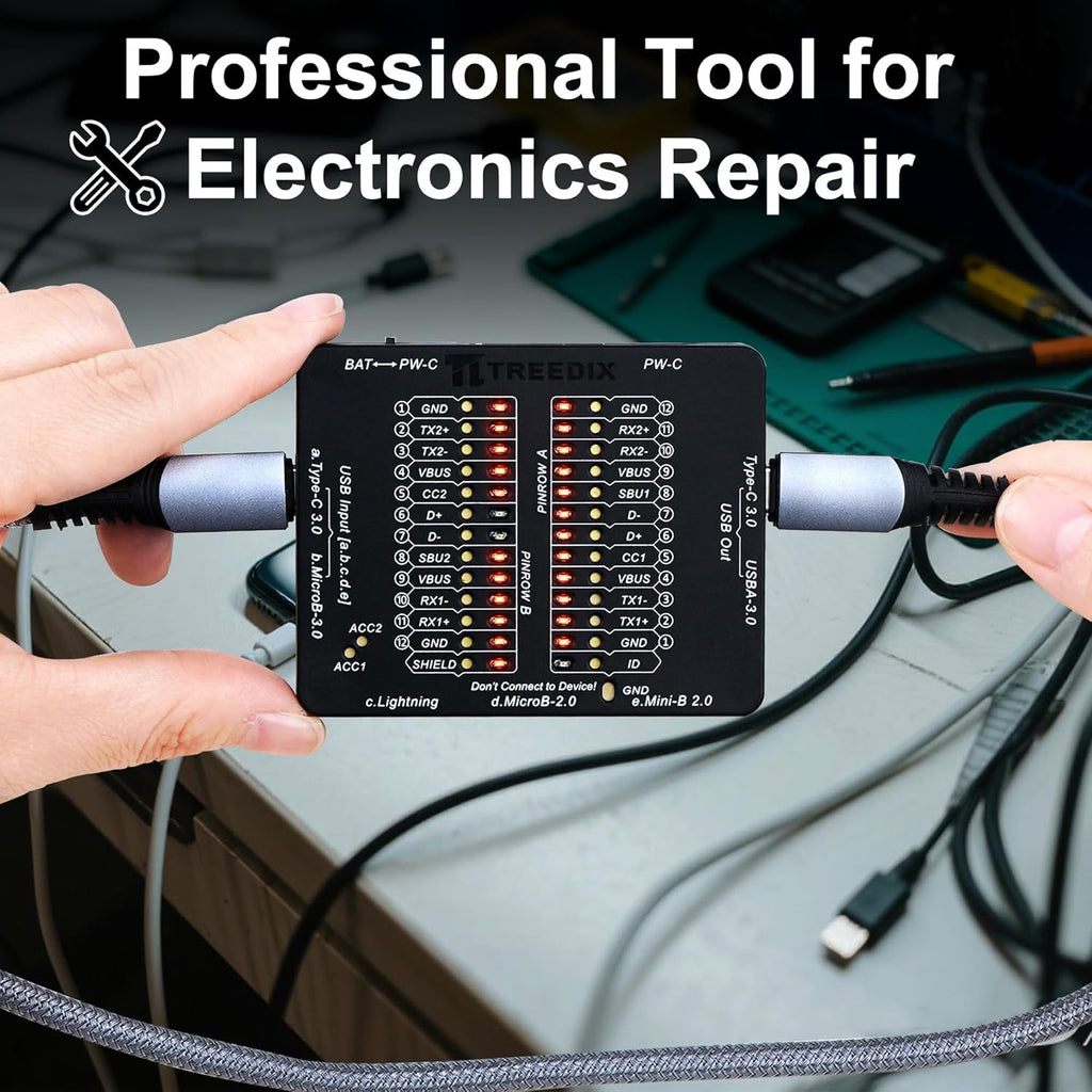 USB Cable Tester USB Cable Checker Data Wire Fast Detection for Type-C, USB-A 3.0, Micro-B 3.0, Micro-B 2.0, Mini-B 2.0, and for Lightning Cables by Checking The LEDs