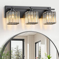 Crystal Bathroom Light Fixtures, 3 Light Black Vanity Lighting Over Mirror with Crystal Shades, Modern Bathroom Vanity Light for Restroom, Bath, Cabinet and Powder Room