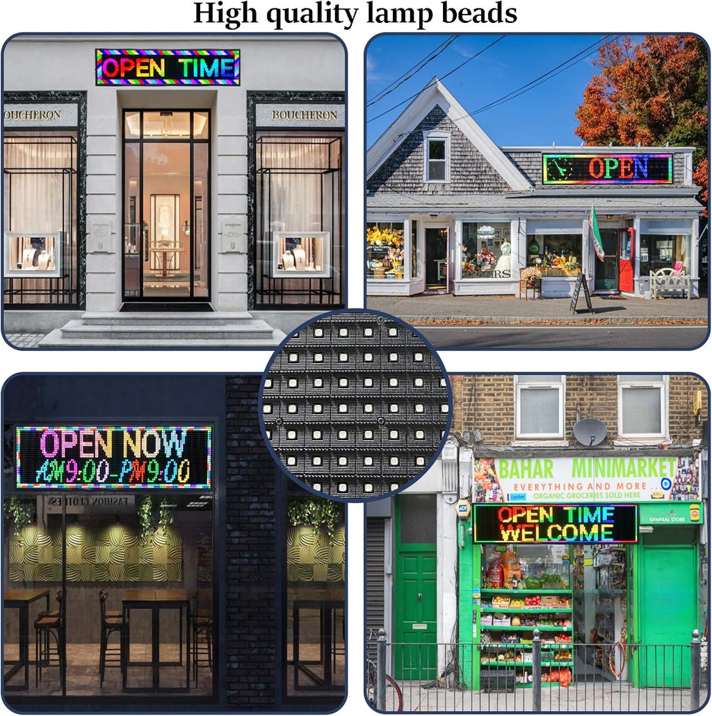 P10 52x14 inch Full Color WiFi LED Display Sign Outdoor Waterproof lP45 Digital Boardfor Restaurants, Cafes & Bars with Dynamic Ads, Remote Programming and Easy Setup