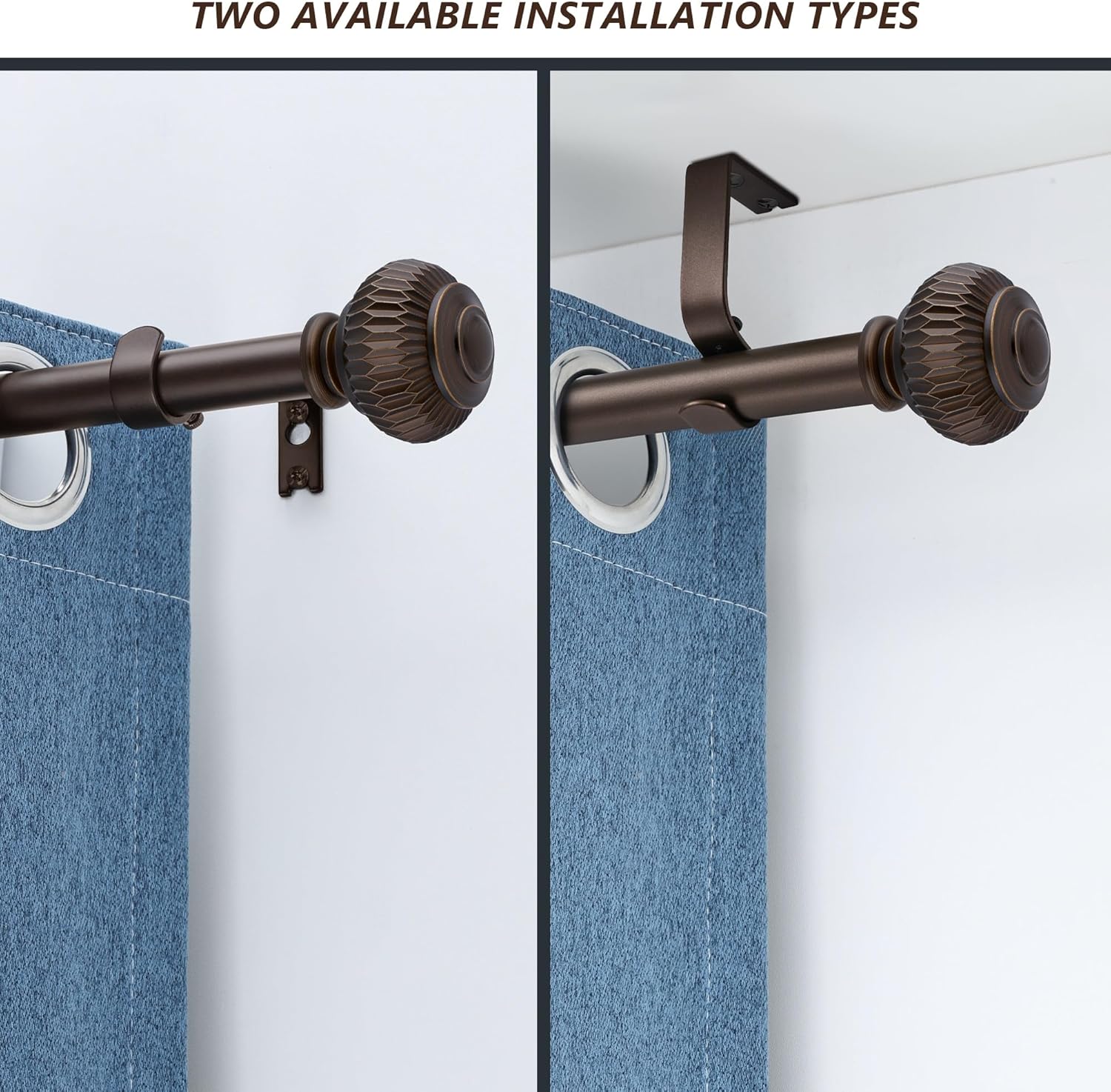 Bronze Curtain Rods for Windows 28 to 48 Inches, 6/8 Inch Adjustable Heavy Duty, Lantern Ball Finials, Window Treatment Single Rod Set