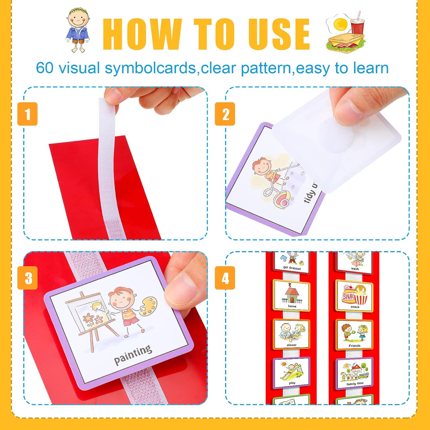Geyee 60 Pcs Visual Schedule Cards Daily Routine Chart Visual Planner Cards Bulk for Autism Learning Materials Asperger's ADHD Home Education Behavioral Tool(Red)