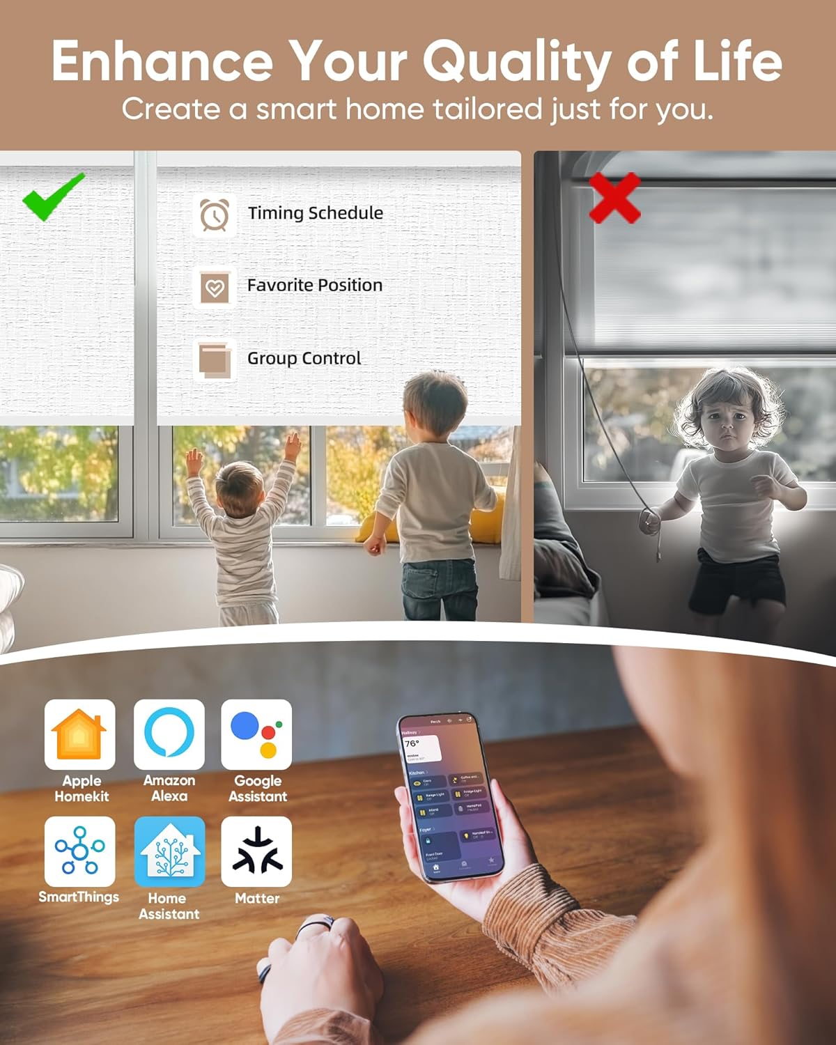 Kincmo Motorized Blinds with Remote,100% Blackout Motorized Roller Shades Work with Apple Homekit,Alexa,Google, Custom Electric Blinds with App,Voice Control (Classic White)