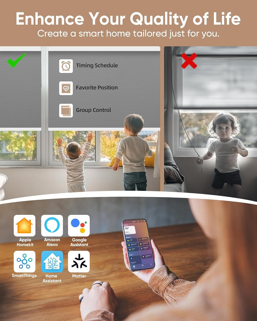 Kincmo Motorized Blinds with Remote,100% Blackout Motorized Roller Shades Work with Apple Homekit,Alexa,Google, Custom Electric Blinds with App,Voice Control (Vinyl Grey)