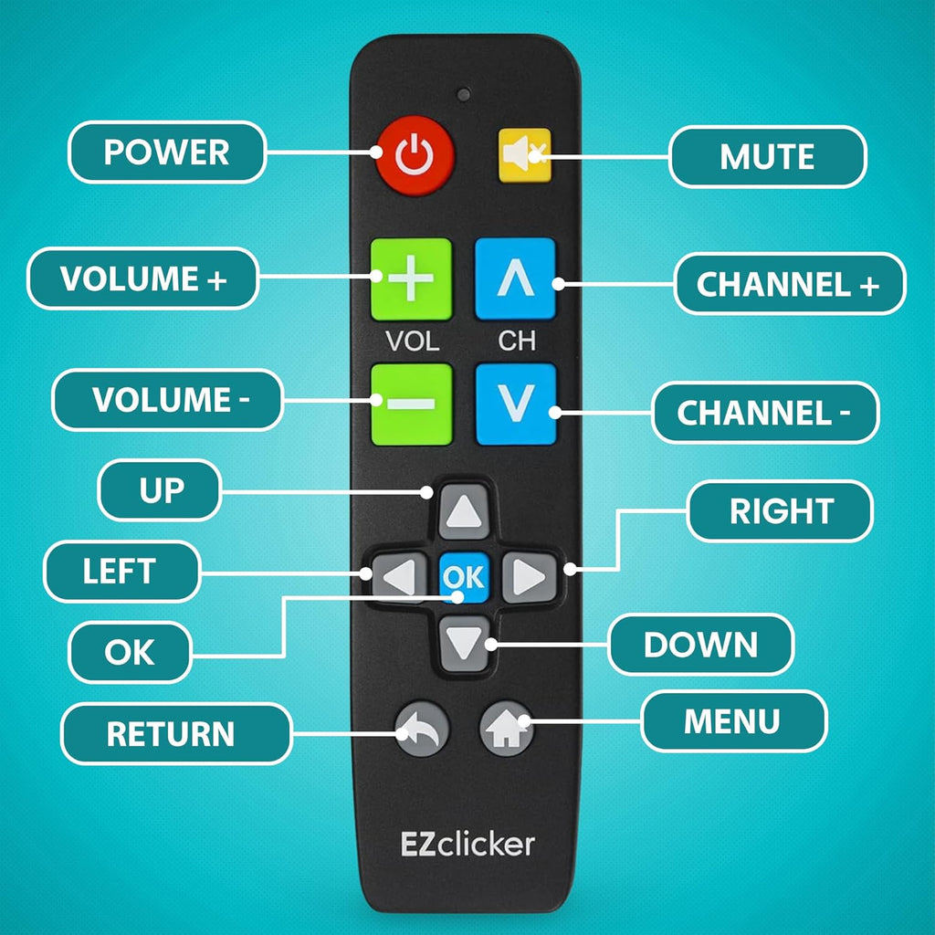 Big Button Universal TV Remote (Black) Simple Easy to Use, Great for Seniors, Works with Major TV Brands (2xAAA Batteries Not Included)