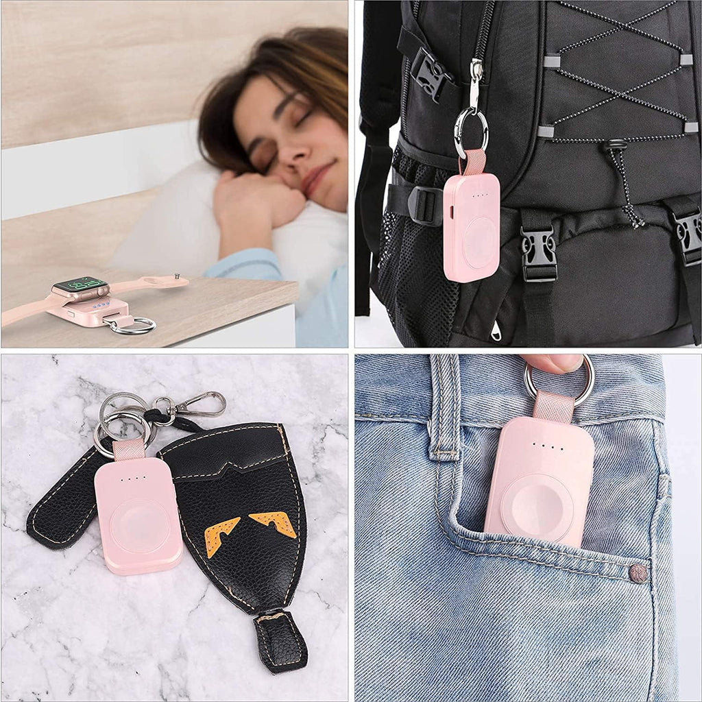 i.VALUX Portable Wireless Charger for Apple Watch Series 11/10/9/8/UItra/7/6/5/4/3/2/SE, Compact Magnetic iWatch Charger 1000mAh Power Bank Travel Keychain Style Gift for Mother Girl Birthday-Pink