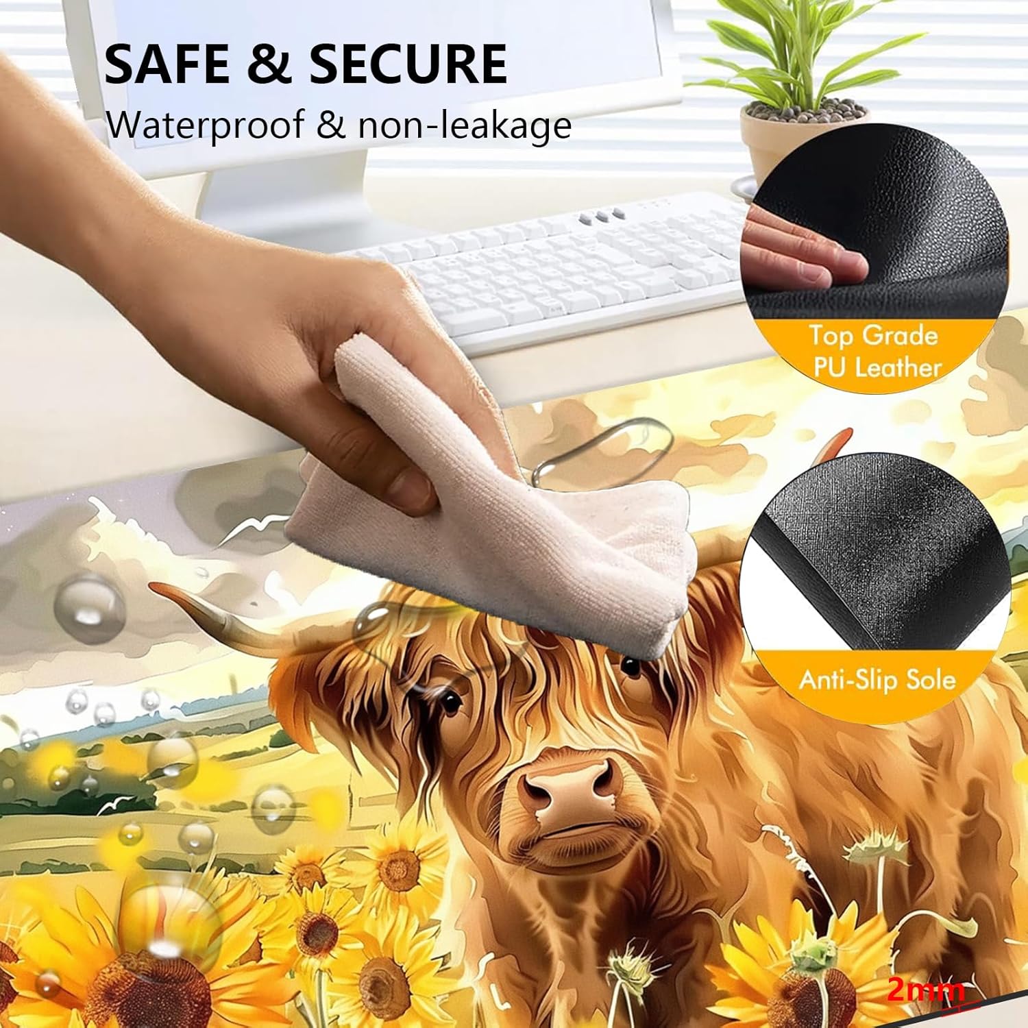 Heated Mouse Pad with 3 Levels Heated & 3 Hours Auto Shut-Off Mouse Pad for Warming Hands in Office Home, 23.6" x 14.2"Large Safe Desk Mat Hand Warmer，Sunflower Highland Cow