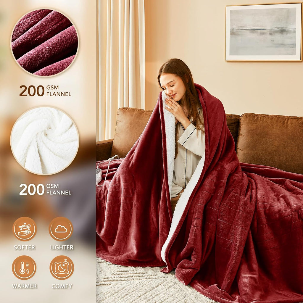 Homemate Electric Heated Blanket Full - 72"x84" Heating Bed Blankets Throw with 10 Heating Levels 8 Hours Auto Off Fast Heating Over-Heated Protection Ultra Soft Warm Flannel ETL Certified Red