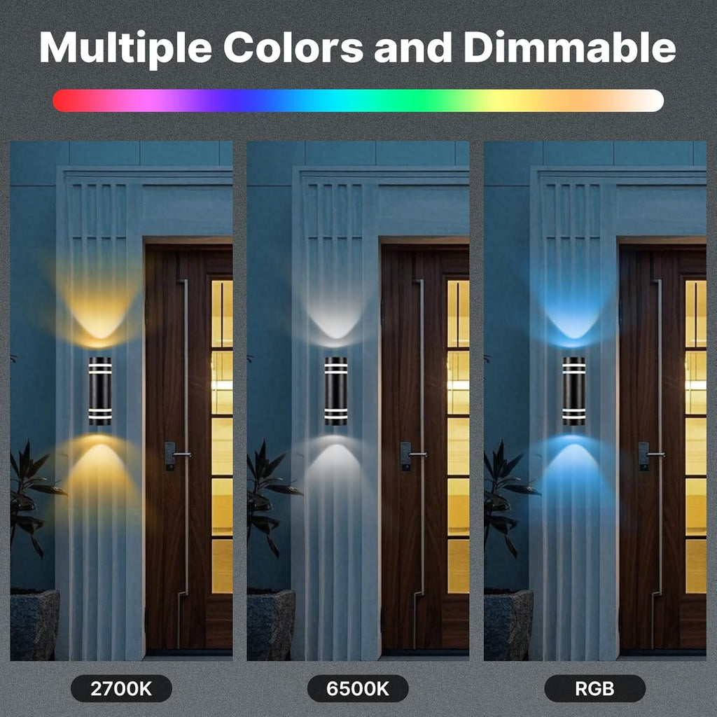 RGB Up and Down Lights Outdoor Wall Lights 1 Pack, Smart Color Changing Outdoor Wall Sconce WiFi Voice & App Control,Aluminum Waterproof Exterior Lights for Porch Compatible with Alexa