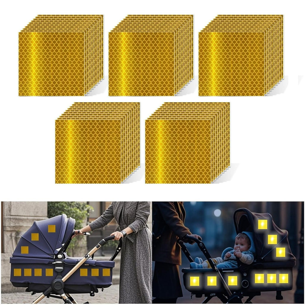 Non Fading Yellow Reflective Stickers 2 inch X 2 inch, Outdoor Waterproof High Visibility Warning Safety Adhesive Reflector Tape (50 Pcs)