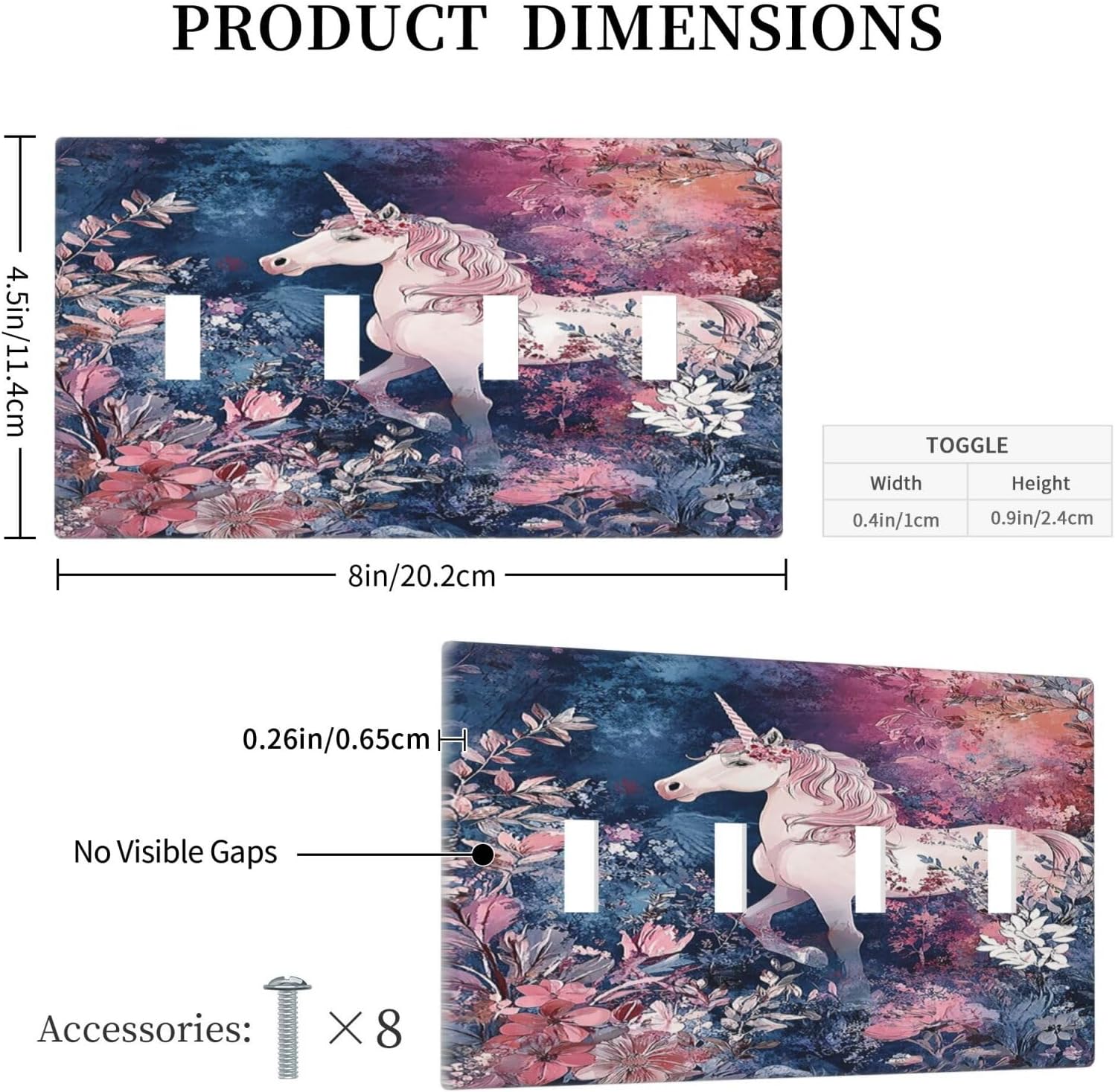 Light Switch Cover Plate Fantastic Pink Unicorn Wildflower Forest 4 Gang Quad Toggle Wall Plate Electrical Outlet Cover Decorative Switch Plate Covers for Bedroom Kids room Decor