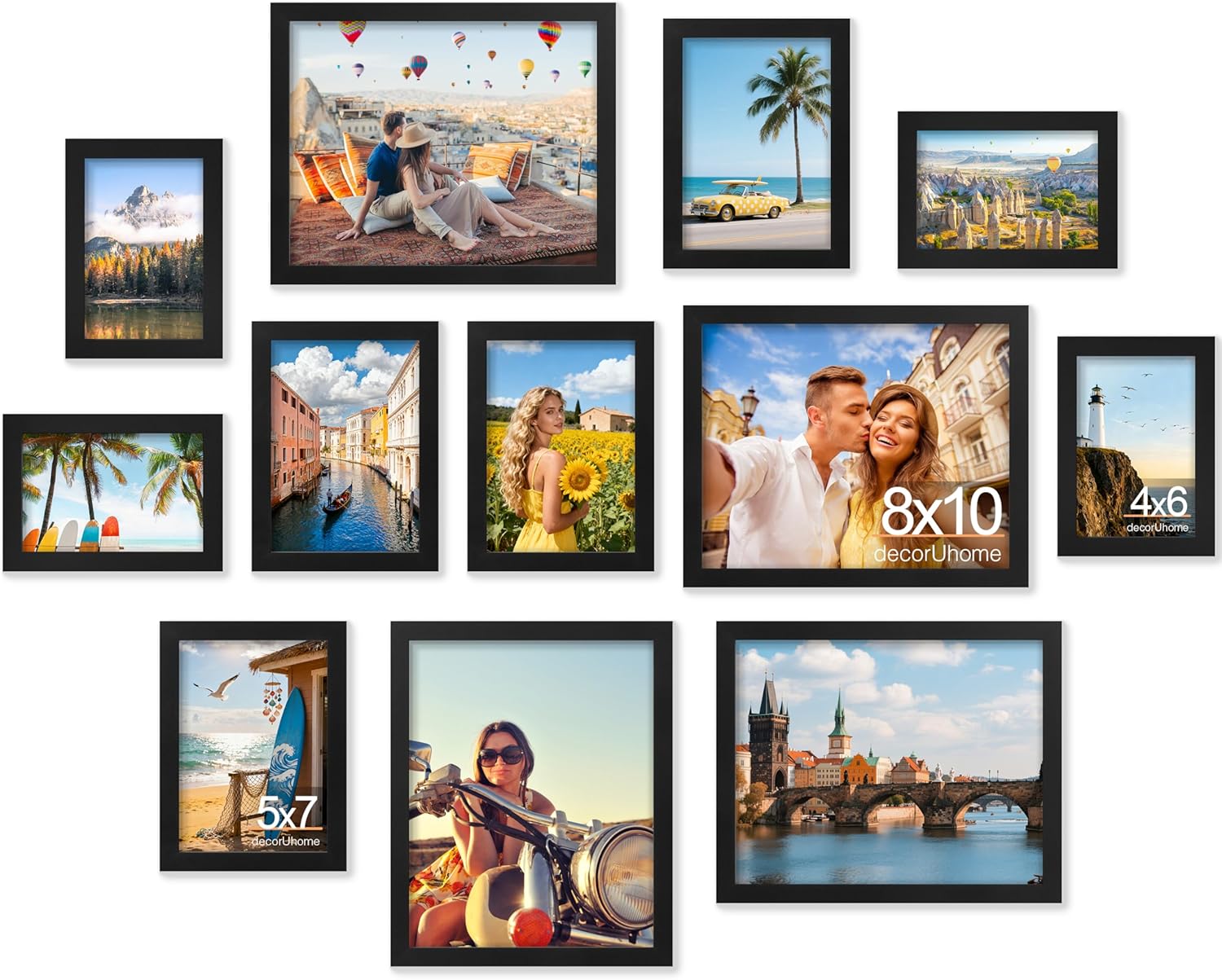 decorUhome Assorted Picture Frames Collage Wall Decor for Photo Gallery Display Set of 12 Including Four 8x10 / Four 5x7 / Four 4x6 for Family Wall Decor, Black, 12 Pack