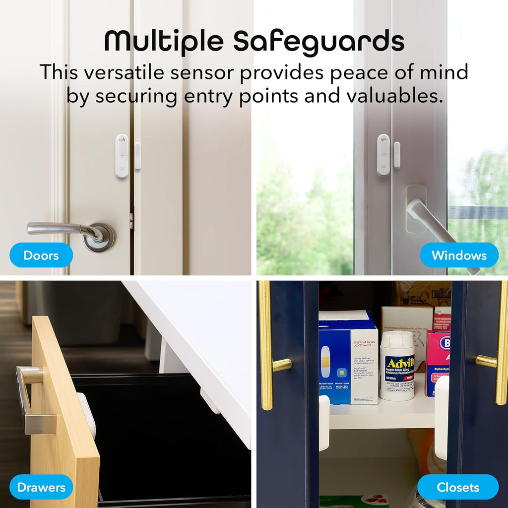 Geeni Smart Door and Window Sensor Alarm 2 Pack WiFi Battery Powered Security Sensor with Siren, Instant Alerts, Alexa & Google Assistant Compatible for Home, Office, Garage