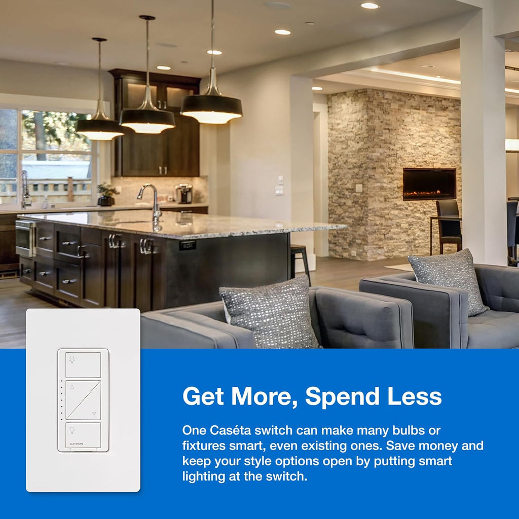 Lutron Caseta Original Smart Dimmer Switch Kit w/ Hub, with Pico Remote, Wallmount Bracket, & Smart Hub, Works with Alexa, Apple Home, Google Home, 3 Way, 150W, No Neutral Req, P-BDG-PKG1W-A