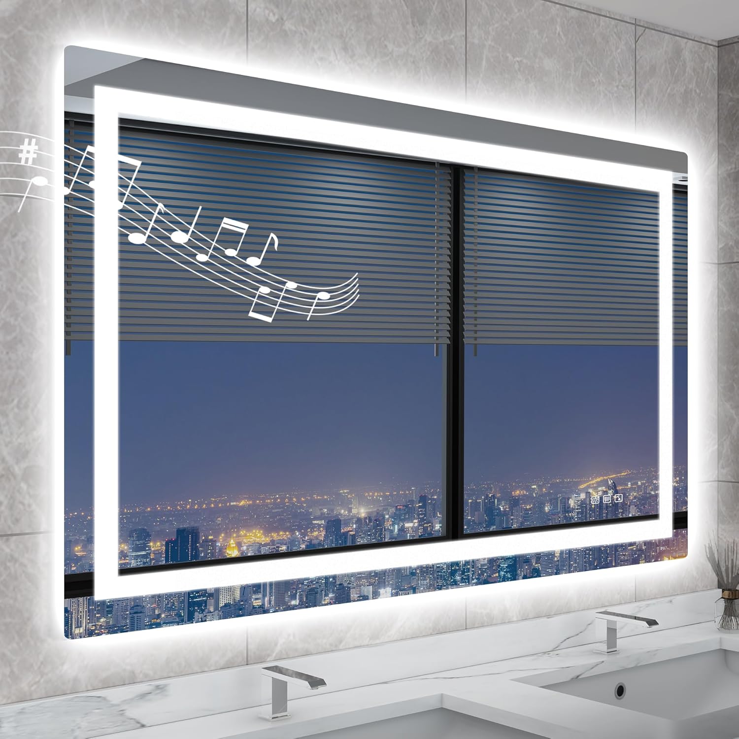 STARLEAD Led-Bathroom-Mirror-with-Lights, 59"x35" Wall-Mounted with 3 Colors Dimmable Light, Bluetooth Speaker, Anti-Fog, Memory, Tempered Glass, Front & Backlit (Horizontal/Vertical)