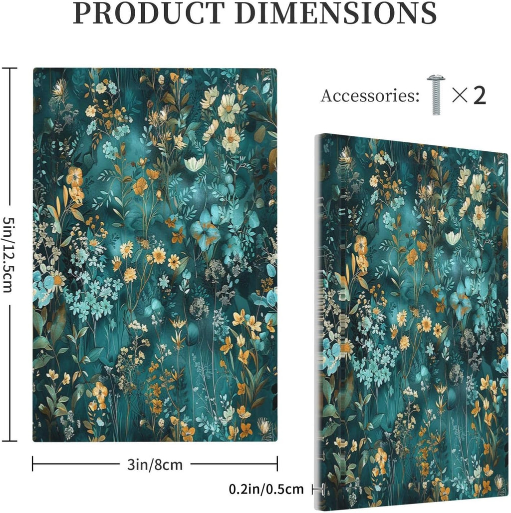 Light Switch Cover Plate Green Leaf Floral Boho Golden Flower Plant 1 Gang No Device Blank Electrical Wall Plates Faceplate Decorative Switch Plate For Bed Room Cabin Decor