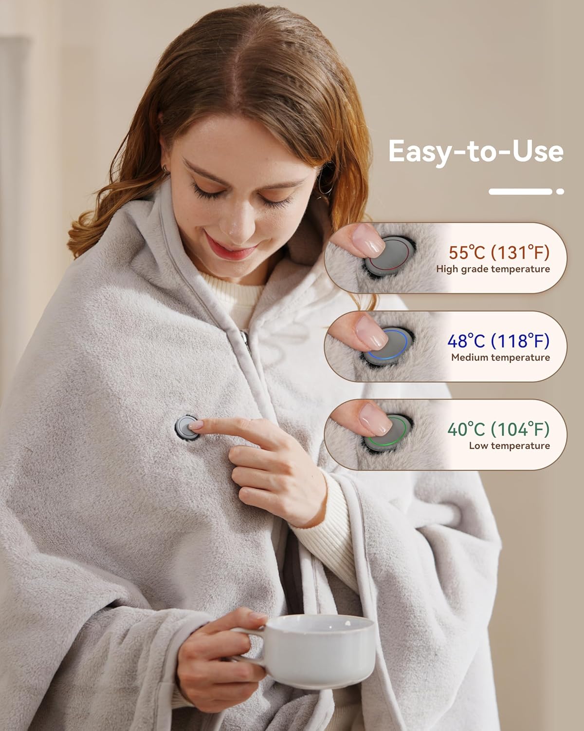 Rechargeable Warming Blanket with Battery Pack, Cordless Heated Throw for Home, Office, Car & Travel — Portable Wearable Shawl Design, Soft Cozy Fabric, Fast Heat Technology for People Who Always Cold